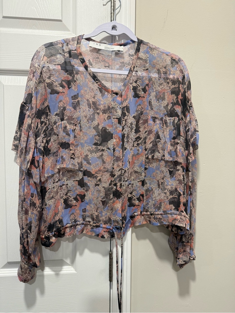 IRO Herbie Abstract Floral Sheer Blouse NWOT Size 38 Parisian Boho Top